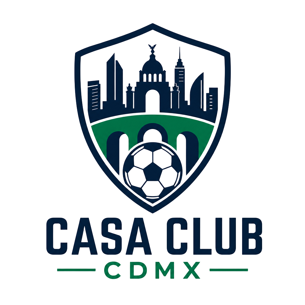 Casa Club CDMX club crest — shield with Mexico City skyline and football